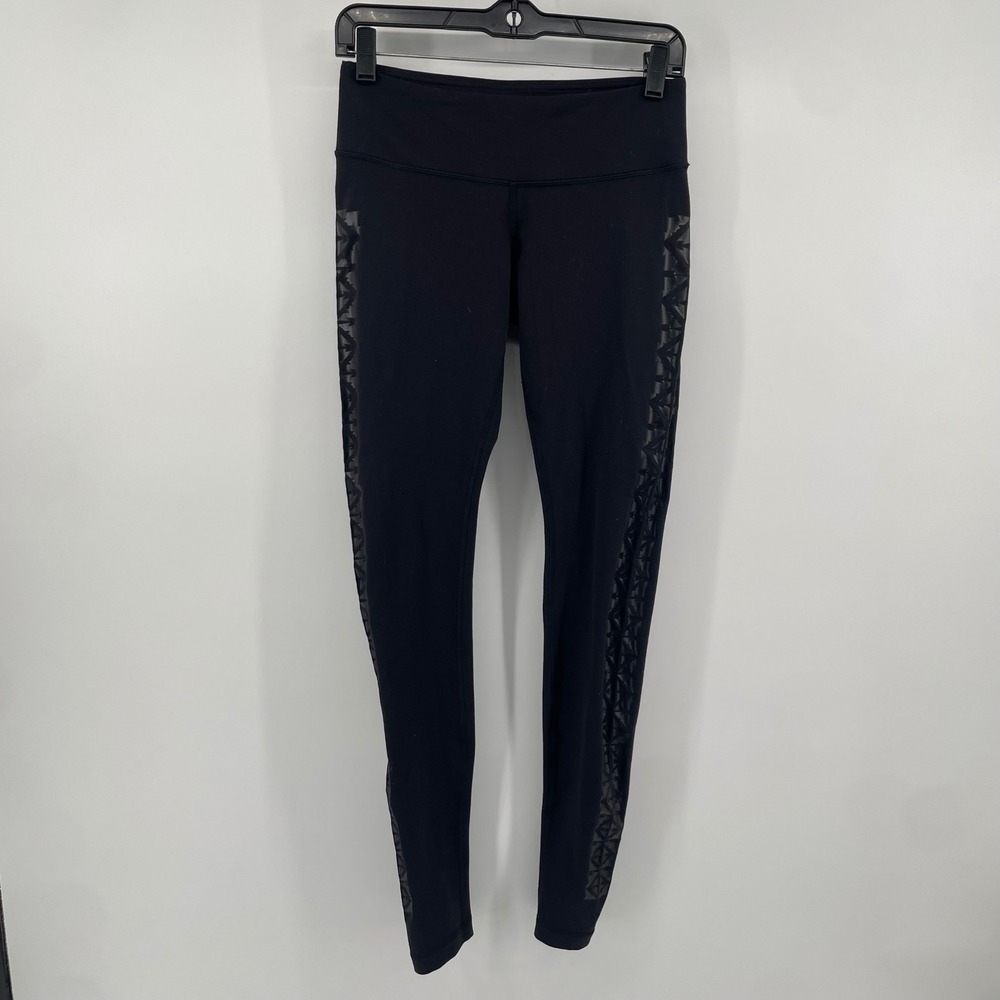 Lululemon Leggings Women 6 Black Geometric Side Panel Activewear Yoga Tights